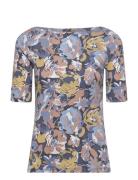 Lauren Ralph Lauren Floral Stretch Cotton Boatneck Tee Blå