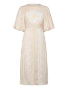Malina Rudy Embroidered Linen Midi Dress Beige