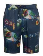 Scotch & Soda Fave - Relaxed Fit Printed Tencel Bermuda Short Marinblå