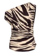 Mango Zebra-Print Draped Blouse Brun