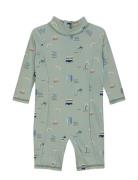 Color Kids Baby Suit L/S, Aop Grön
