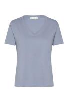 Mango V-Neck Cotton T-Shirt Blå