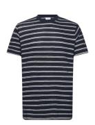 Lindbergh Striped Structured O-Neck Tee S/S Marinblå