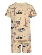 Lindex Pyjama Tee Shorts Vehicle Boat Beige