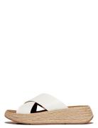 FitFlop F-Mode Espadrille Leather Flatform Cross Slides Vit