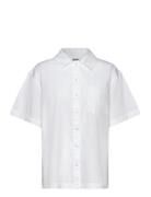 Monki Over D Short-Sleeved Cotton Poplin Shirt Vit