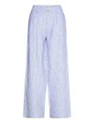 Mango Striped Linen-Blend Trousers Blå