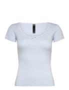 Hunkemöller Top Ss Pointelle Lace Blå