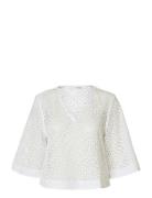 Selected Femme Slflaerke 3/4 Cropped Broderi Ang Top B Vit