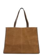 Mango Leather Shopper Bag With Stitching Beige