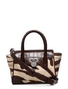 Lauren Ralph Lauren Zebra-Print Canvas Small Tanner Satchel Brun