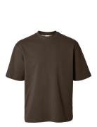 Selected Homme Slhlooseoscar Ss O-Neck Tee Noos Brun