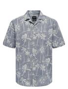 ONLY & SONS Onscaiden Ss Reg Hawaii Aop Linen Noos Blå