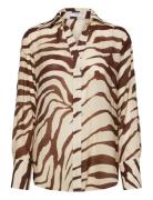 Mango Flowy Zebra Printed Shirt Beige