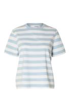 Selected Slfessential Ss Striped Boxy Tee Blå