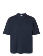 Selected Slhlooseoscar Ss O-Neck Tee Noos Marinblå