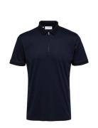 Selected Slhfave Zip Ss Polo Marinblå