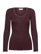 Rosemunde Rwbabette Silk Ls U-Neck Lace T-Shi Brun