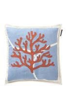 Lexington Home Summer Print/Embroidered Linen/Cotton Pillow Cover Blå