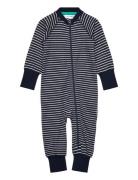 Geggamoja Pyjamas Two Way Zipper Navy Beige Stripe Marinblå